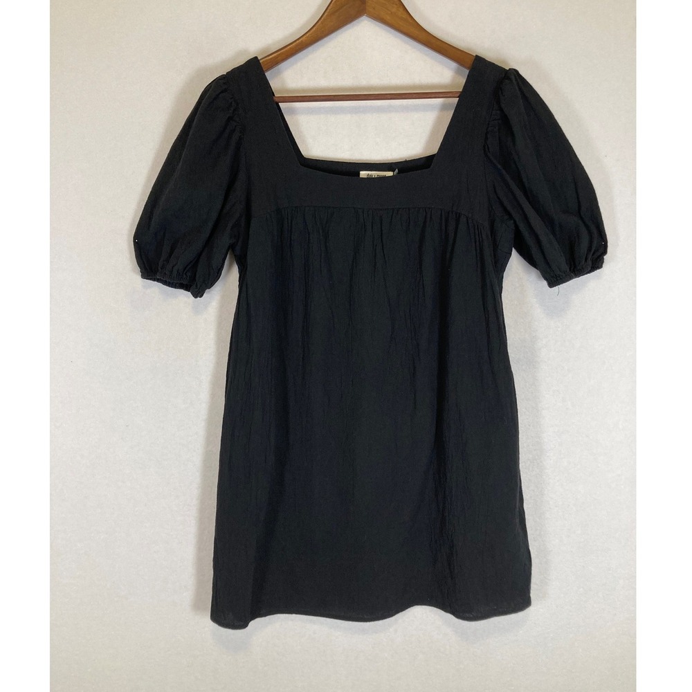 Regencycore day + moon Women S Black Puff Sleeve Square Neck Cotton Mini Dress